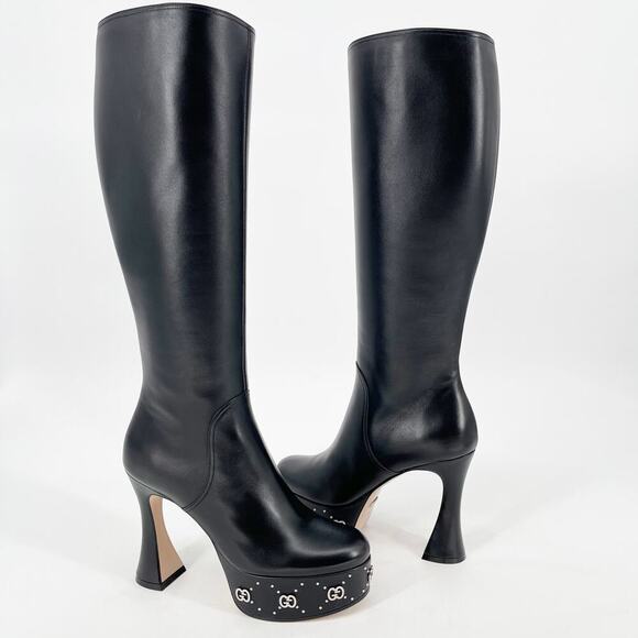 NWB Gucci Black Janaya Platform GG Studded Tall Knee High Boot size EU 38 - Picture 1 of 16